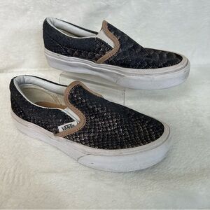 Vans Kids Girls Sneakers Size 13 Gray Shiny Animal Print Classic Slip On Shoes